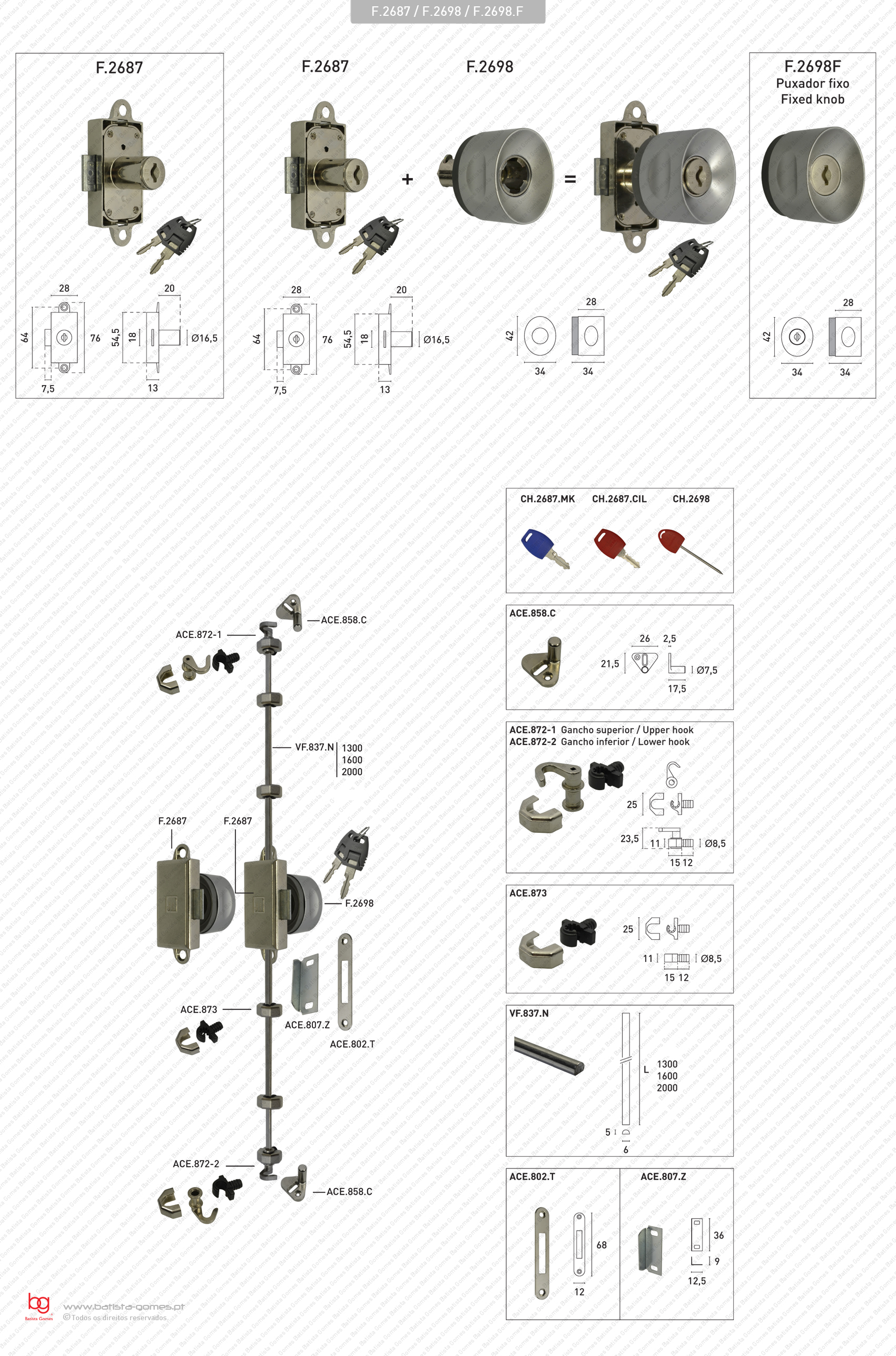 Fechadura com cilindro amov�vel + Puxador para arm�rios
